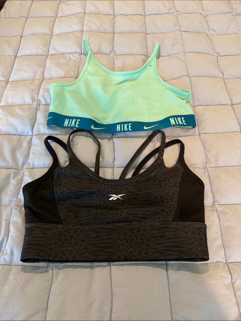 Youth Nike Mint Green Sports Bra & Reebok Black Leopard Print Sports Bra